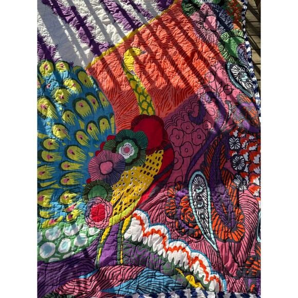 Rainbow oversized throw Anthropologie Floral Reversible Blanket Bedspread Quilt - Picture 1 of 12